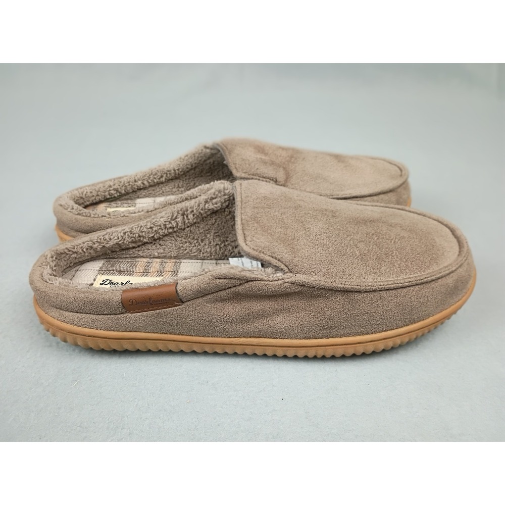 Dearfoams Mens Clog Slippers Taupe Brown Plaid Faux Fur Lined Size L 11-12 - Picture 4 of 7